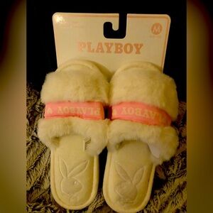 Playboy brand new pink and white slippers authentic new 6.5-7.5 size